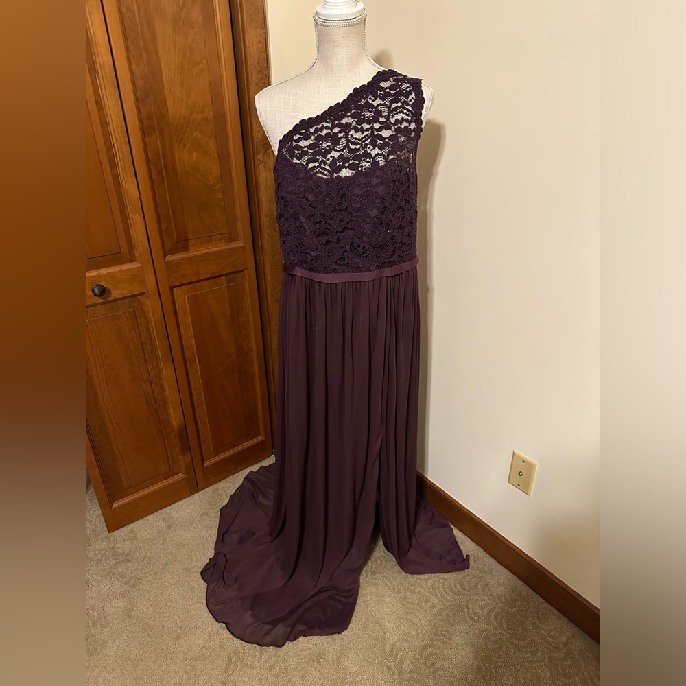 A-line One Shoulder Floor-Length Lace Chiffon Bridesmaid Dress #176771